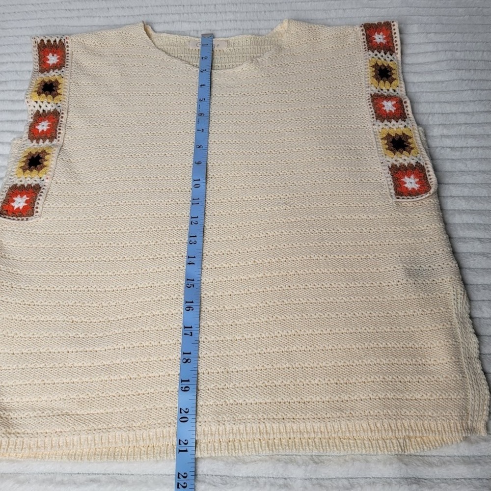Crochet Granny Square Vest Cream Boho Retro Sweater Tank Women's M Greige - Picture 7 of 9